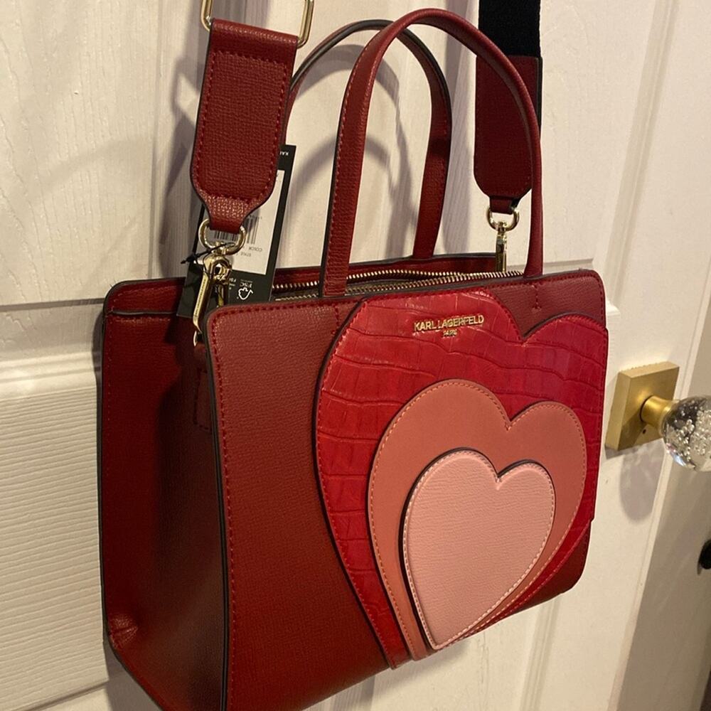 BNWT KARL LAGERFIELD Maybelle Heart Love Red Satchel Bag